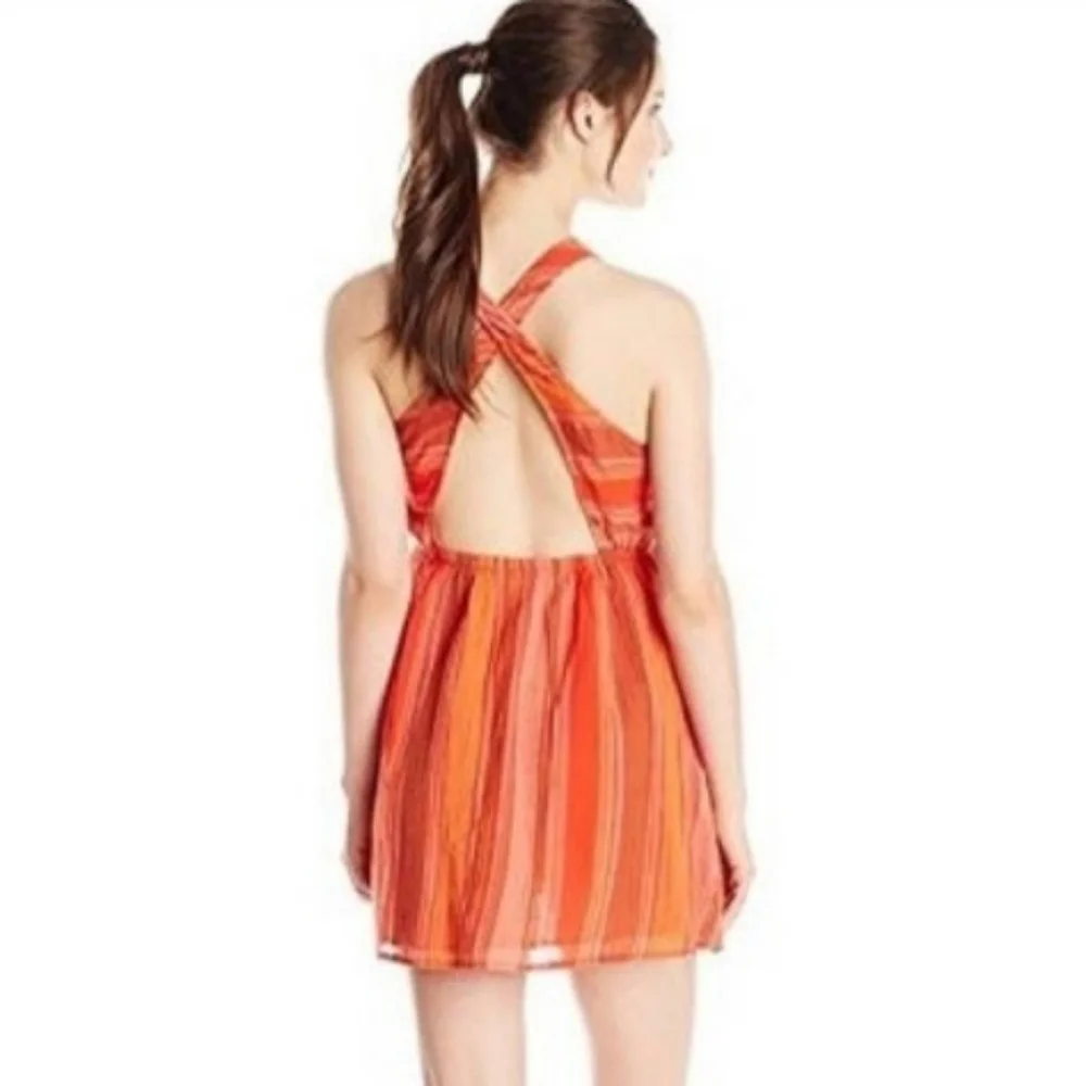 Roxy Long View Bright Tangerine Open Back Gauzy Breezy Sundress Sz S